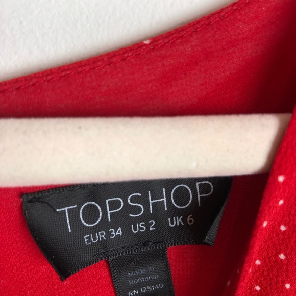 Topshop Red and White Polka Dot Short Sleeve Midi Dress Size 2 - Picture 13 of 16